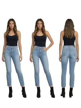 7 For All Mankind Blue Skinny Jeans with Yellow Trim